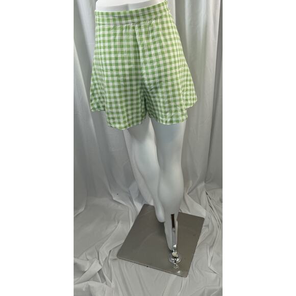 Zara Linen Blend Pleated Gingham Shorts, Green & White, Sz: XL, 82-01 - Picture 9 of 14